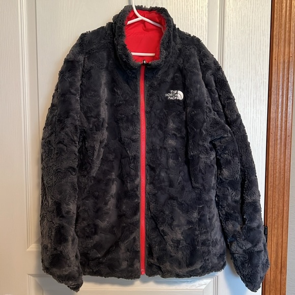 Pink-salmon-coral reversible moss bud coat. Girls large (14-16) - Picture 2 of 2